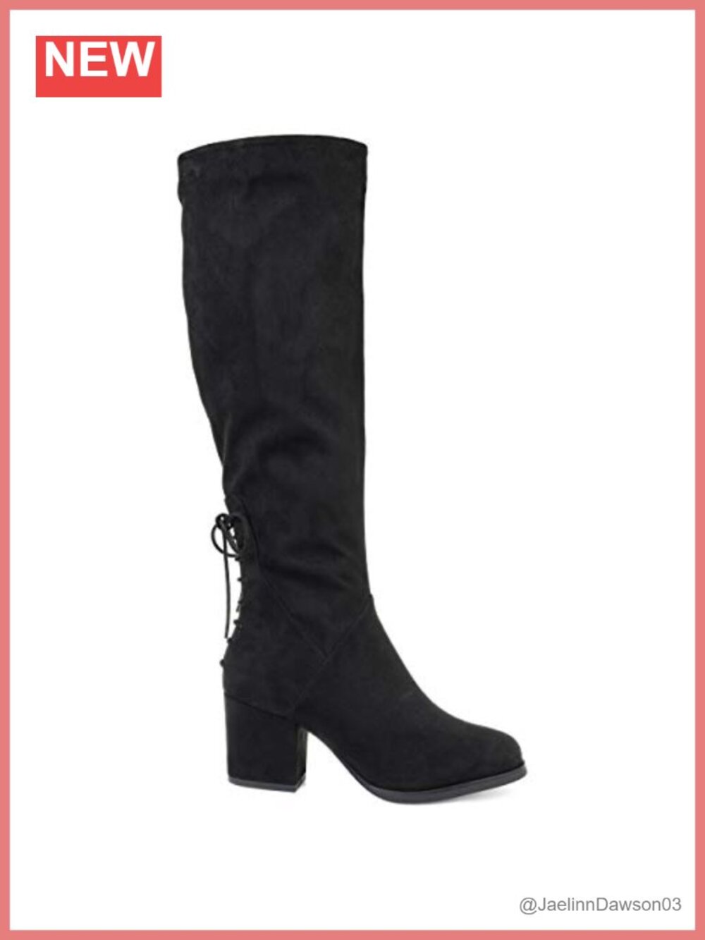 Knee-High Block Heel Boots Faux Suede Almond Toe Side Zip